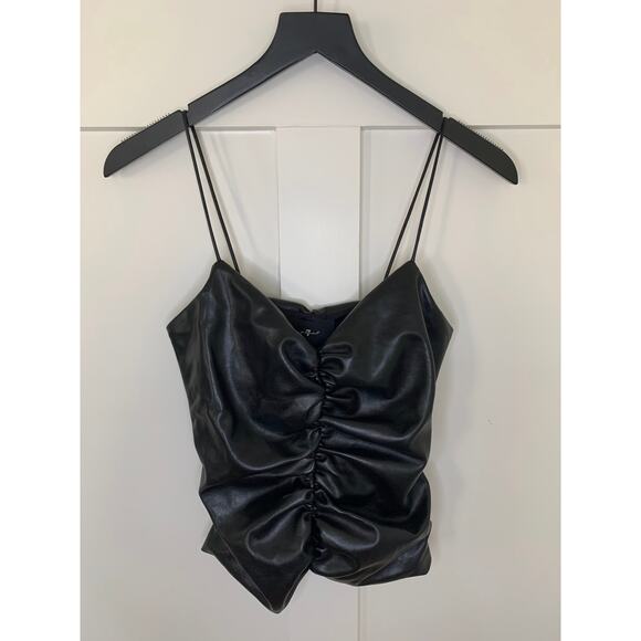 7 For All Mankind Faux Leather Ruched Cami Tank Black Size XS Pullover Gothic - Picture 2 of 4